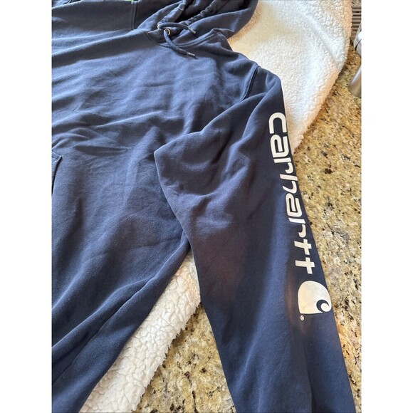 Carhartt Pullover Hoodie Mid Weight Loose Fit Graphic Sleeve 2x Tall K288 Blue - Picture 7 of 12
